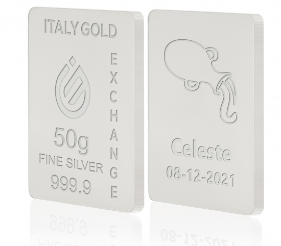 Lingot Argent Pur 50 g. signe du zodiaque Verseau Italy Gold Exchange