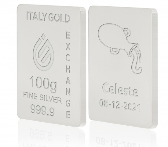 Lingotto Argento Puro 100 gr. segno zodiacale Acquario  IGE GOLD