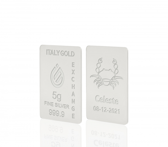 Lingot Argent Pur 5 g. signe du zodiaque Cancer IGE GOLD