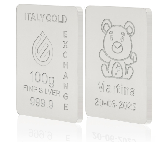 Silver ingot 100gr. for baby birth Italy Gold Exchange