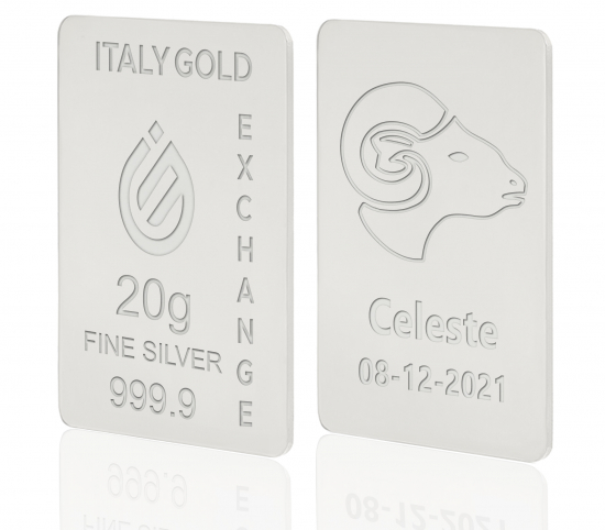 Lingot Argent Pur 20 g. signe du zodiaque Bélier Italy Gold Exchange