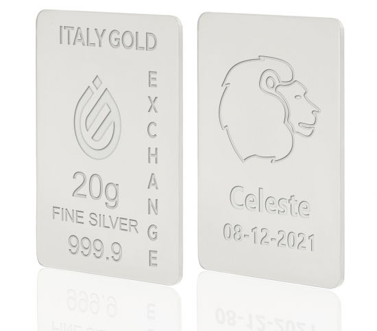 Lingot Argent Pur 20 g. signe du zodiaque Lion Italy Gold Exchange