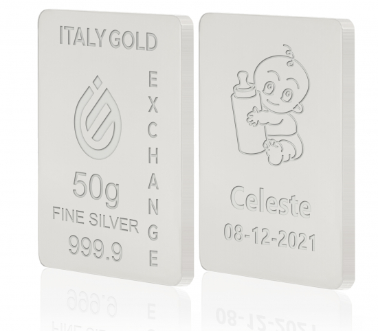 Silver ingot 50gr. for baby birth IGE GOLD