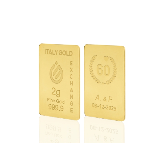 Lingotto Oro 24Kt da 2 gr. per Anniversario di matrimonio Italy Gold Exchange