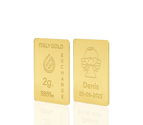 Lingotto Oro regalo  per Battesimo 14 Kt da 2 gr. Italy Gold Exchange