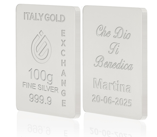 Lingote de Plata Pura 100 gr. para el bautismo Italy Gold Exchange