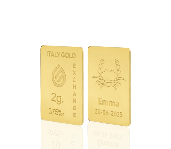 Lingot Or signe du zodiaque Cancer 9 ct de 2 g. Italy Gold Exchange