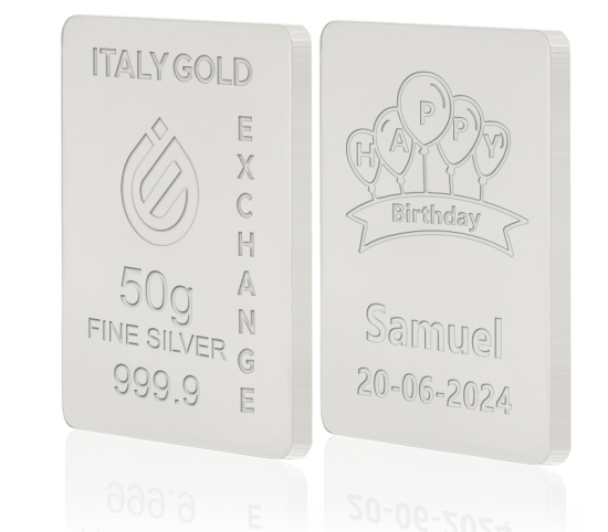 Silver ingot 50gr. for Birthday IGE GOLD