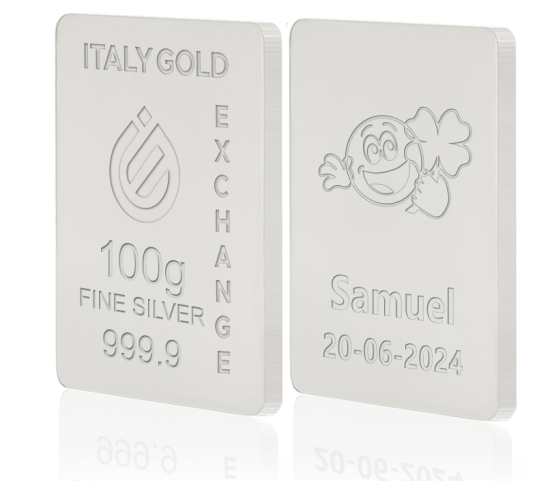 Silver ingot 100gr. for baby birth Italy Gold Exchange