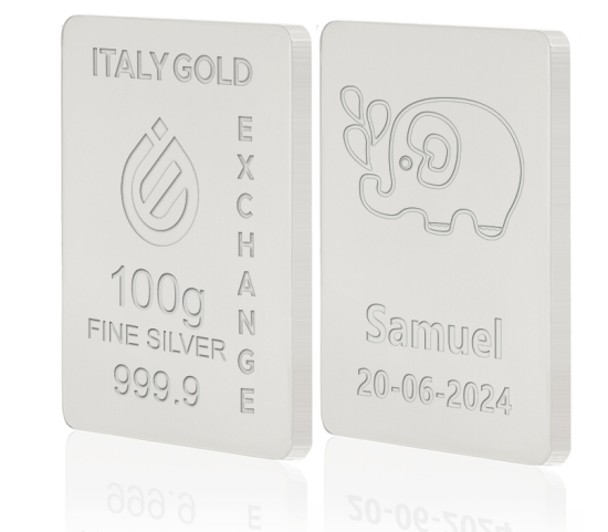 Silver ingot 100gr. for baby birth Italy Gold Exchange