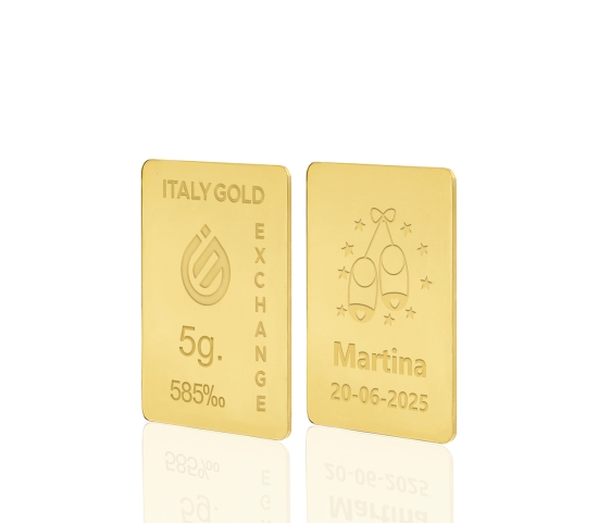 Gold ingot gift for Baby Birth - 14Kt - 5gr Italy Gold Exchange