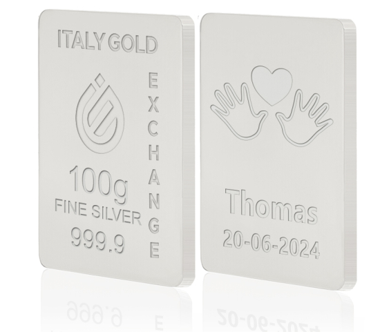 Silver ingot 100gr. for baby birth Italy Gold Exchange