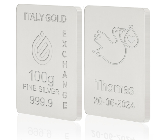 Silver ingot 100gr. for baby birth Italy Gold Exchange