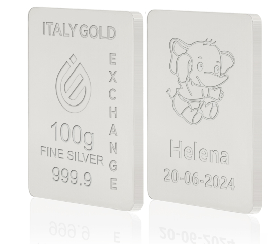 Silver ingot 100gr. for baby birth Italy Gold Exchange