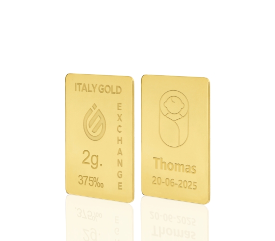 Gold ingot gift for Baby Birth - 9Kt - 2gr Italy Gold Exchange