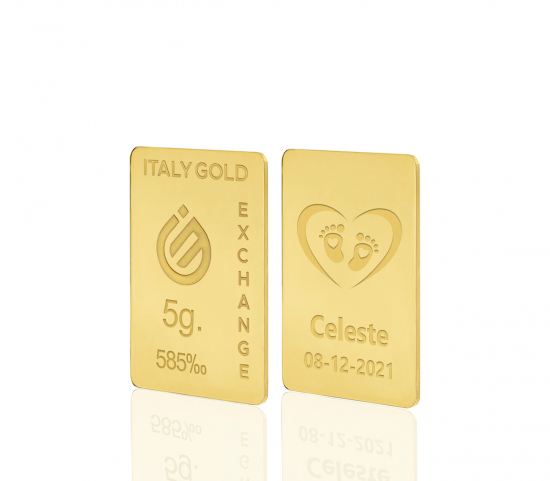 Gold ingot gift for Baby Birth - 14Kt - 5gr Italy Gold Exchange